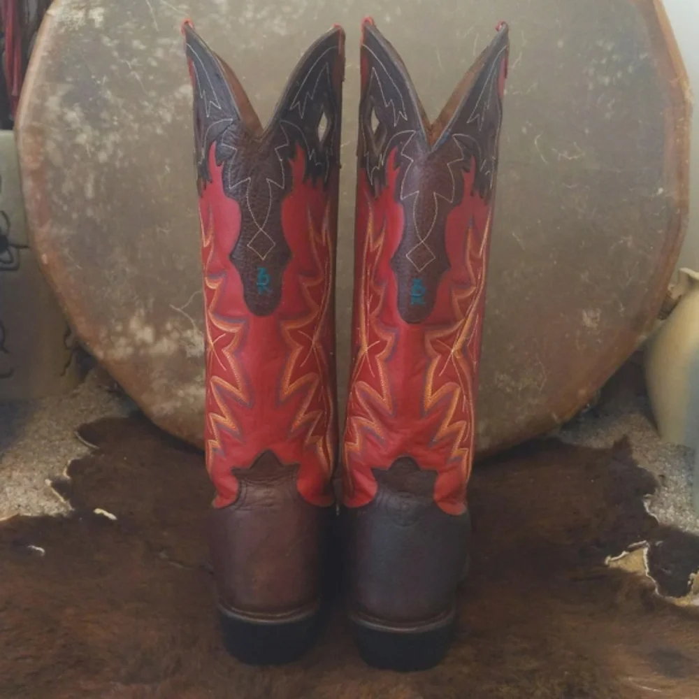 TONY LAMA 3R Buckaroo Rosston Red & Brown cowboy western boots #RR1017 sz 11D - Picture 6 of 16